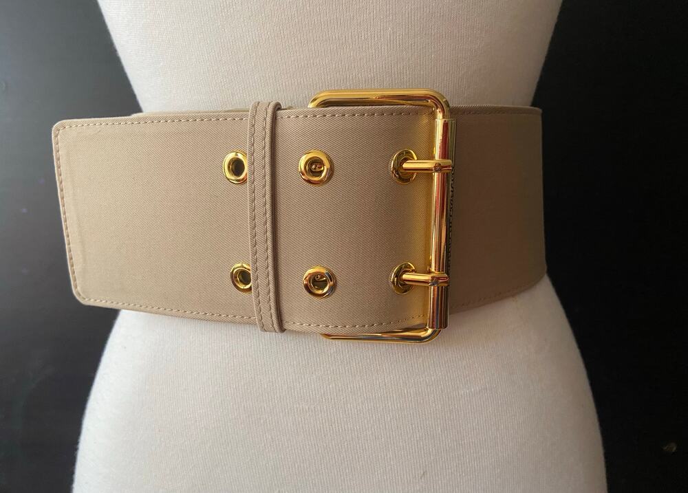 ELISABETTA FRANCHI Wide Beige Textile High Waist Belt sz 42 (XS/S)